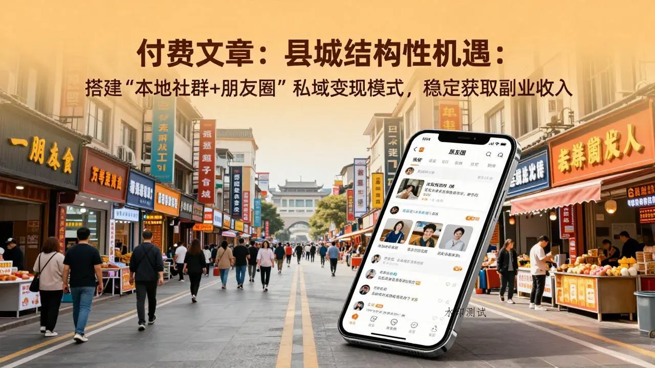 付费文章：县城结构性机遇：搭建“本地社群+朋友圈”私域变现模式，稳定获取副业收入智研卡密分销 | 创作者分成平台 | 商业全案定制 | 创业| 运营方案 | 积分兑换系统 | 知识付费社群|宝妈副业智研新知品牌官方网站站