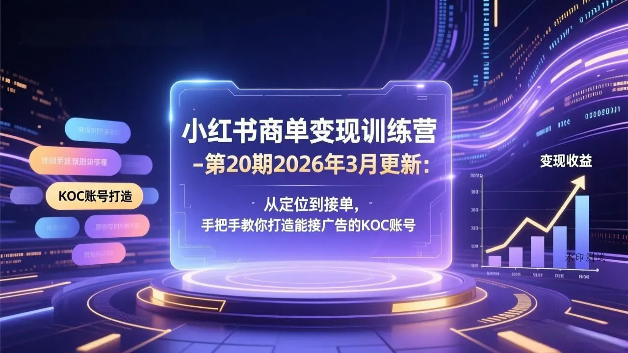 小红书商单变现训练营-第20期26年3月更新：从定位到接单，手把手教你打造能接广告的KOC账号智研卡密分销 | 创作者分成平台 | 商业全案定制 | 创业| 运营方案 | 积分兑换系统 | 知识付费社群|宝妈副业智研新知品牌官方网站站