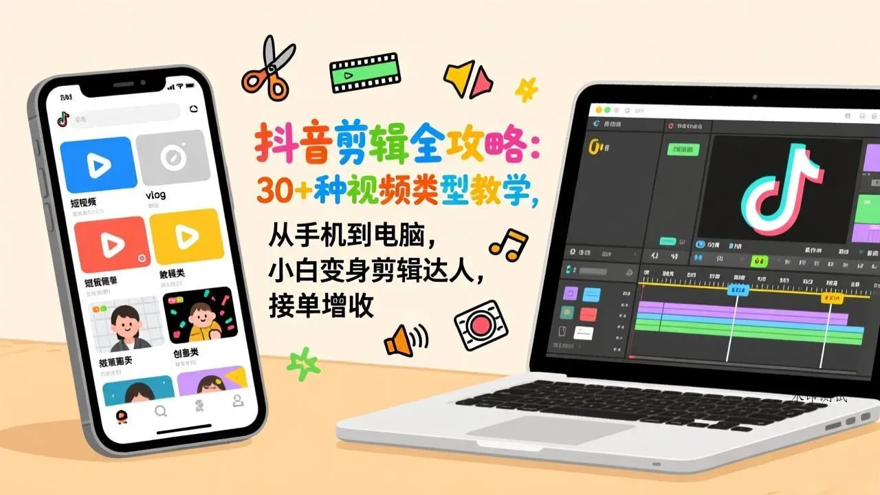 抖音剪辑全攻略：30+种视频类型教学，从手机到电脑，小白变身剪辑达人，接单增收智研卡密分销 | 创作者分成平台 | 商业全案定制 | 域名交易平台 | 运营方案 | 积分兑换系统 | 知识付费社群智研新知品牌官方网站站