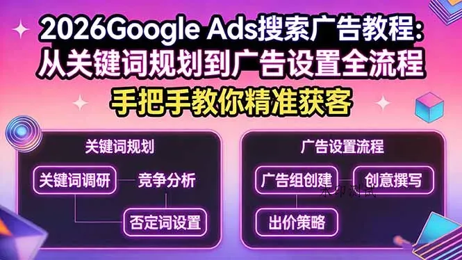 2026Google Ads搜索广告教程：从关键词规划到广告设置全流程，手把手教你精准获客智研卡密分销 | 创作者分成平台 | 商业全案定制 | 创业| 运营方案 | 积分兑换系统 | 知识付费社群|宝妈副业智研新知品牌官方网站站