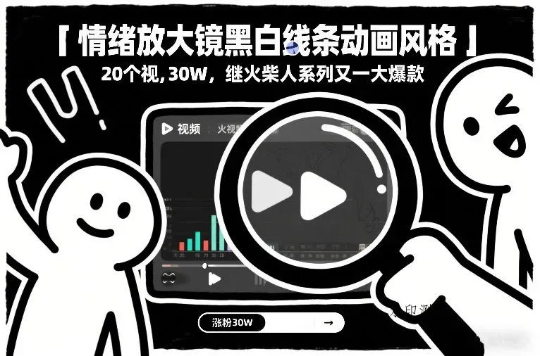 情绪放大镜黑白线条动画风格，20个视频，涨粉30W，继火柴人系列又一大爆款智研卡密分销 | 创作者分成平台 | 商业全案定制 | 域名交易平台 | 运营方案 | 积分兑换系统 | 知识付费社群智研新知品牌官方网站站