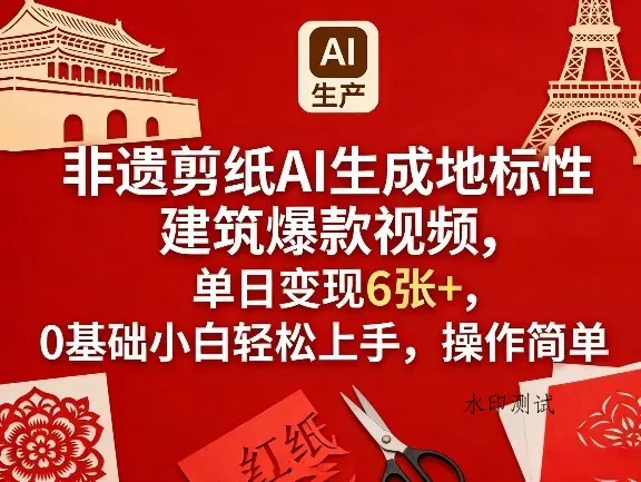 非遗剪纸AI生成地标性建筑爆款视频，单日变现6张+，0基础小白轻松上手，操作简单智研卡密分销 | 创作者分成平台 | 商业全案定制 | 创业| 运营方案 | 积分兑换系统 | 知识付费社群|宝妈副业智研新知品牌官方网站站