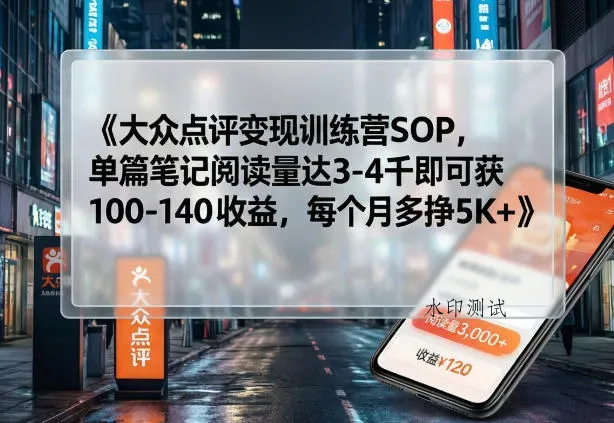 大众点评变现训练营SOP，单篇笔记阅读量达3-4千即可获100-140收益，每个月多挣5K+智研卡密分销 | 创作者分成平台 | 商业全案定制 | 创业| 运营方案 | 积分兑换系统 | 知识付费社群|宝妈副业智研新知品牌官方网站站