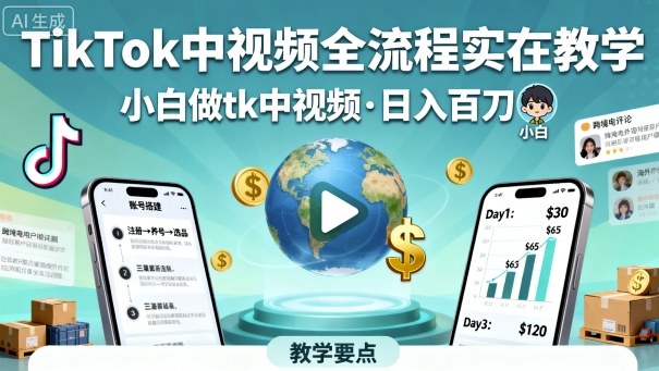 TikTok中视频全流程实操教学，小白做tk中视频，日入百刀智研卡密分销 | 创作者分成平台 | 商业全案定制 | 域名交易平台 | 运营方案 | 积分兑换系统 | 知识付费社群智研新知品牌官方网站站