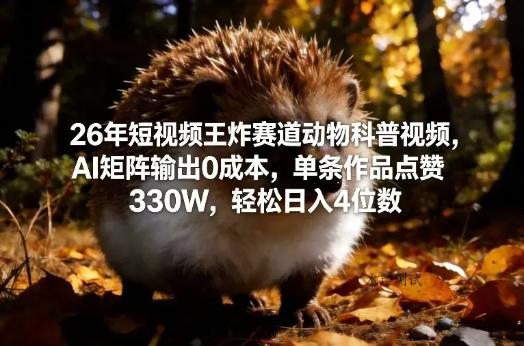 26年短视频王炸赛道动物科普视频，AI矩阵输出0成本，单条作品点赞330W，轻松日入4位数智研卡密分销 | 创作者分成平台 | 商业全案定制 | 创业| 运营方案 | 积分兑换系统 | 知识付费社群|宝妈副业智研新知品牌官方网站站