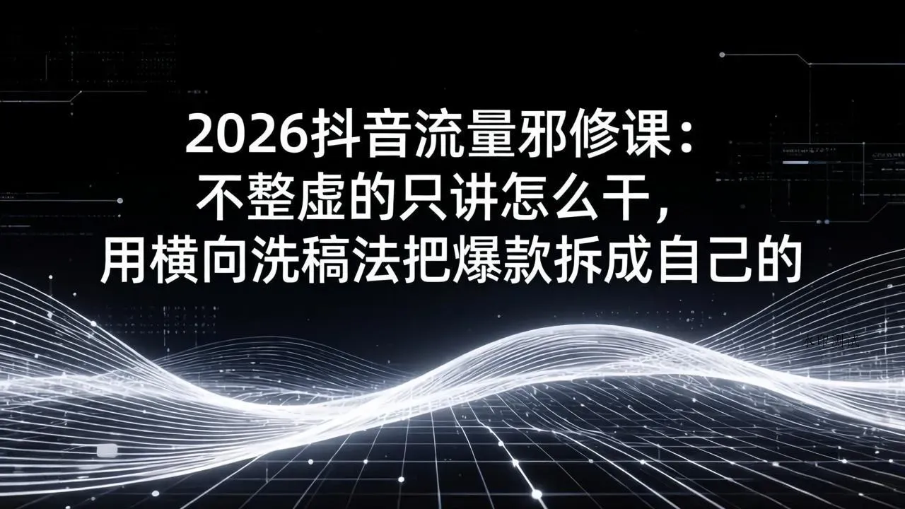 2026抖音流量邪修课：不整虚的只讲怎么干，用横向洗稿法把爆款拆成自己的智研卡密分销 | 创作者分成平台 | 商业全案定制 | 创业| 运营方案 | 积分兑换系统 | 知识付费社群|宝妈副业智研新知品牌官方网站站