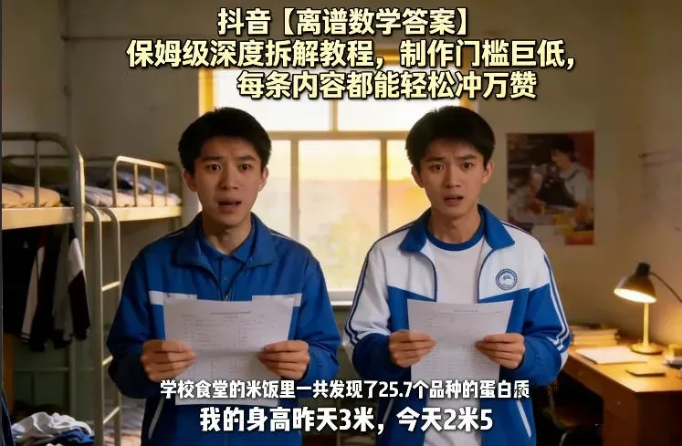 抖音【离谱数学答案】保姆级深度拆解教程，制作门槛巨低，每条内容都能轻松冲万赞，附详细步骤智研卡密分销 | 创作者分成平台 | 商业全案定制 | 创业| 运营方案 | 积分兑换系统 | 知识付费社群|宝妈副业智研新知品牌官方网站站